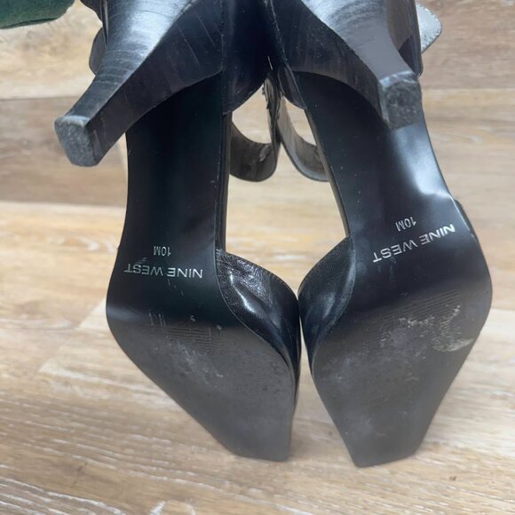 Nine West Black Leather Ankle Strap Heels Women's Size 10 - Picture 4 of 7